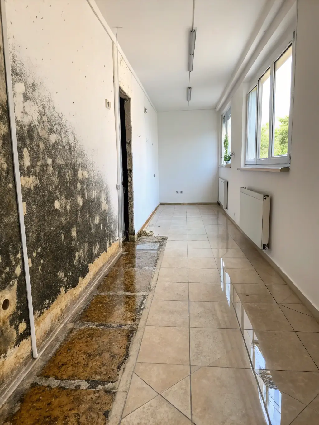 An image showcasing a before-and-after scenario of a property affected by mold, with the 'after' image showing a clean, mold-free environment thanks to Prokleen's remediation services.